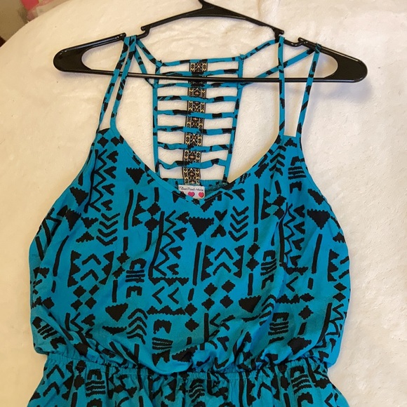 Sun dress aqua blue Size M Three pink hearts brand - Picture 2 of 9
